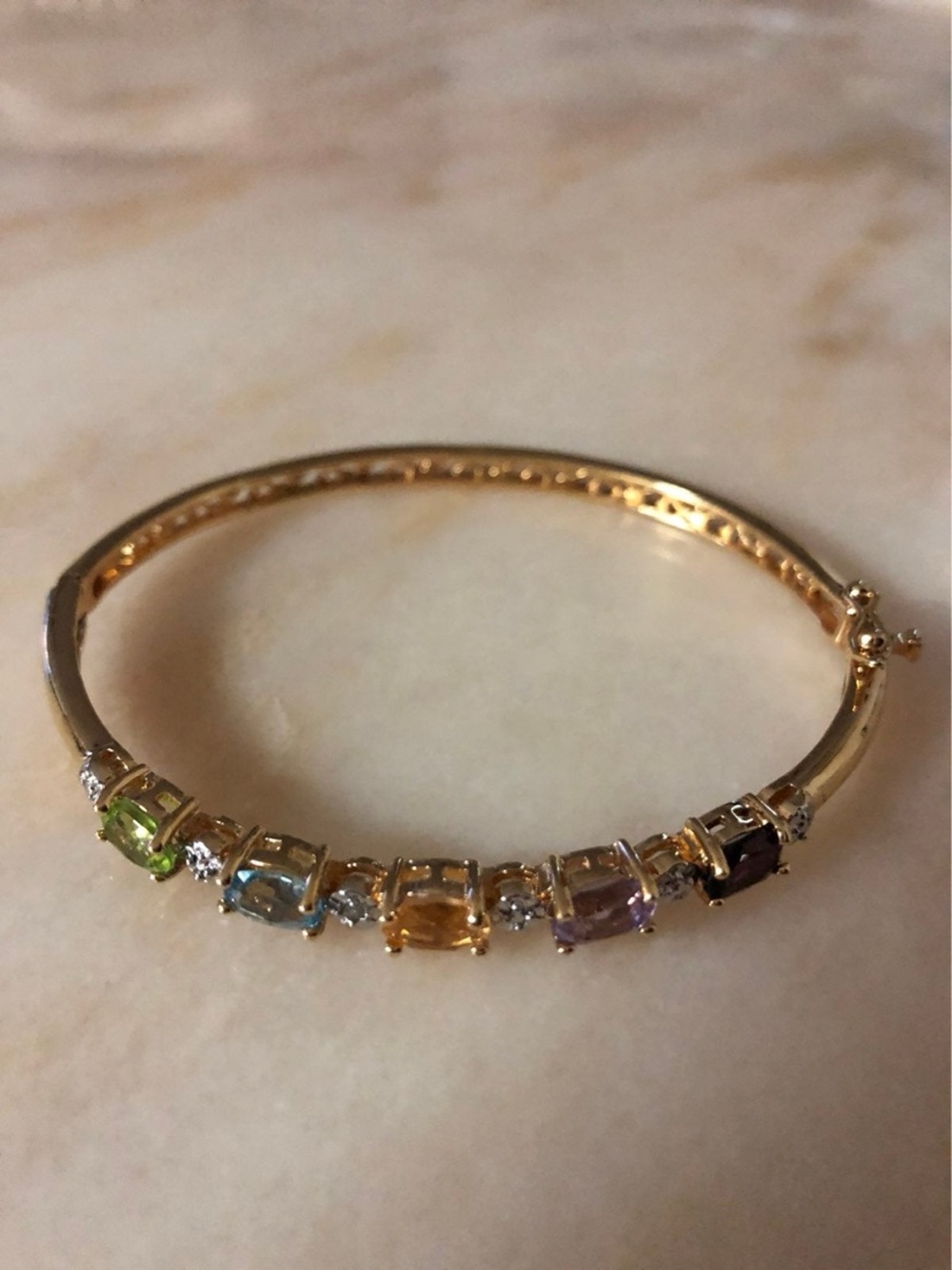 Gold-Tone Multi-Gemstone Bangle Bracelet